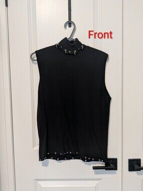 Sleeveless Black Studded Turtlebeck Top